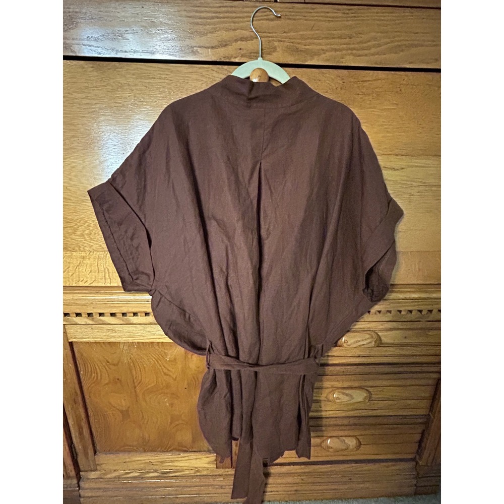 Deiji Studios The 01 Set Linen Wrap Top Tobacco Brown Kimono Tie Waist Chic NEW - Picture 2 of 11